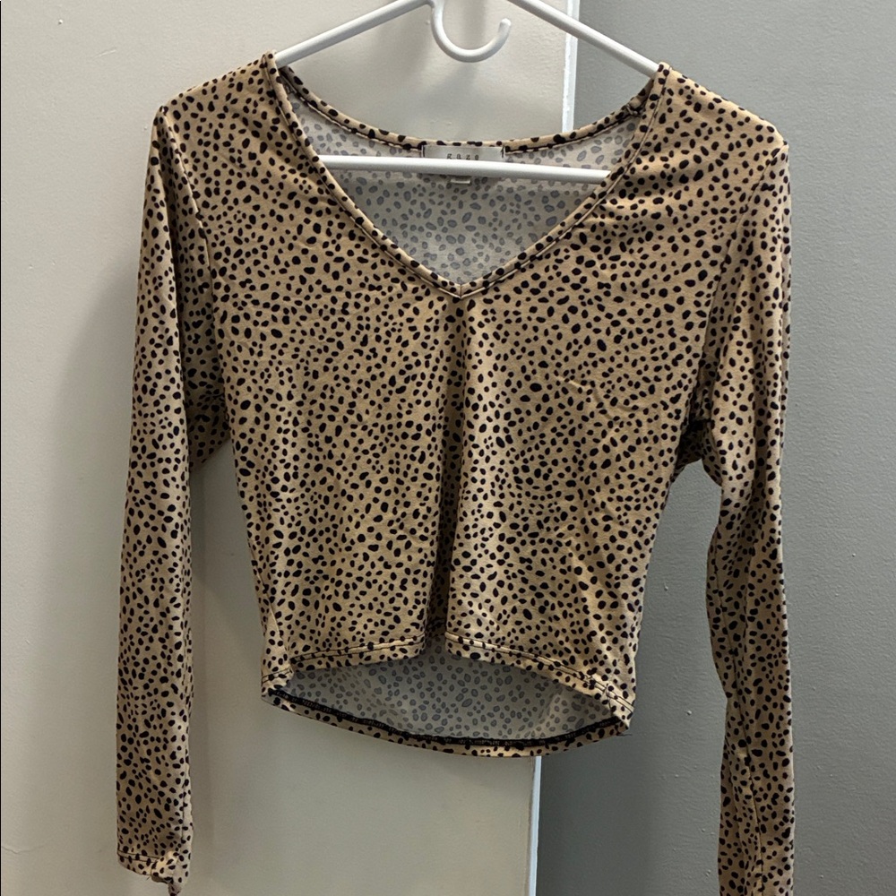 gaze V-Neck Long Sleeve Animal Print Top in Tan and Black